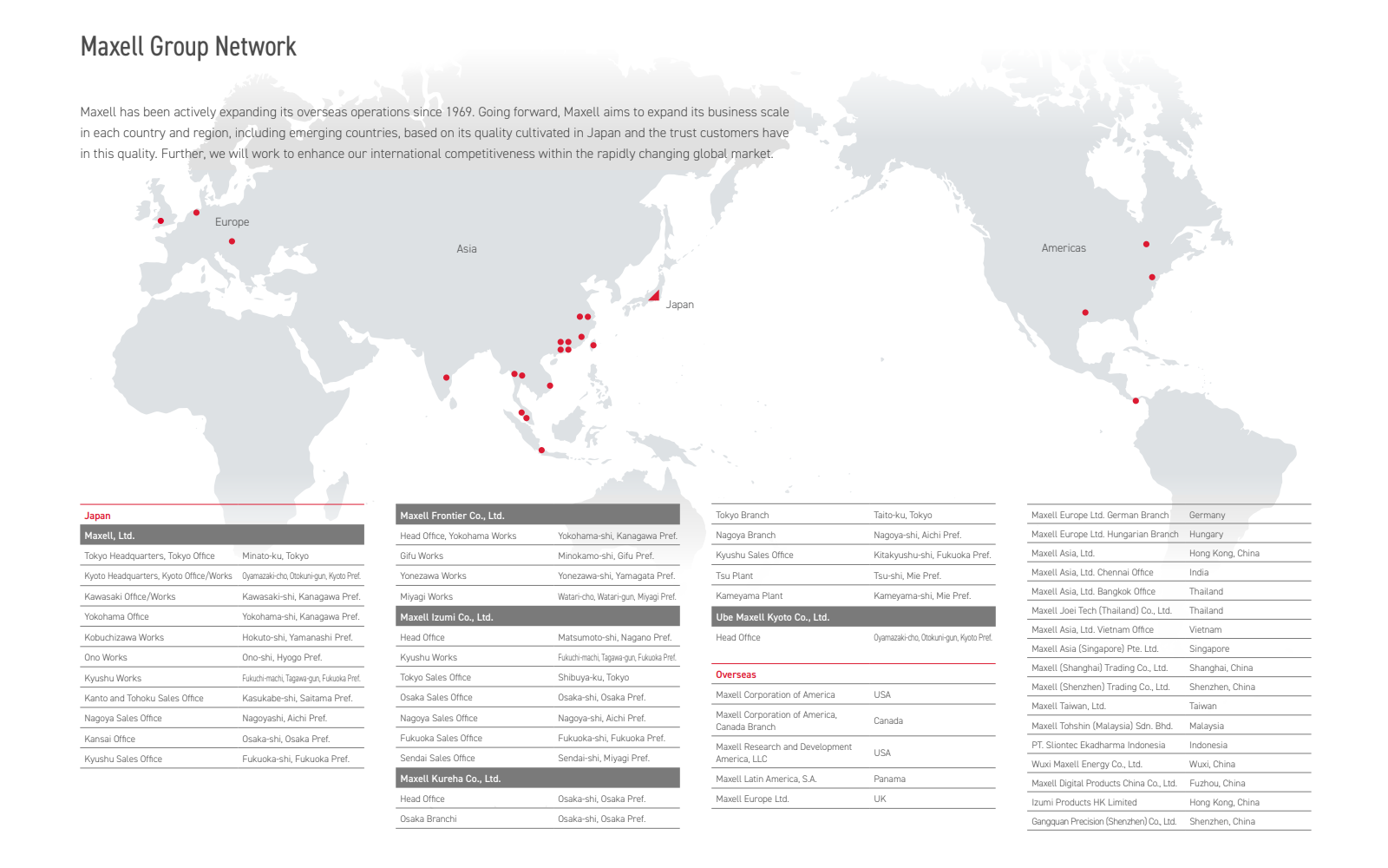 所在地 Map Maxell Group Network